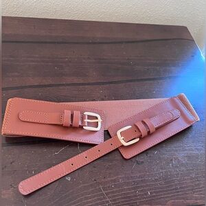Brown Wide Belt with Gold Buckle